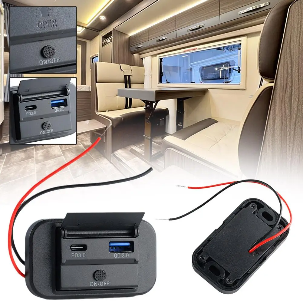 

12V/24V In Car USB Charging Socket RV Bus USB Panel Charger Charging Fast Opening Mobile QC3.0+PD3.0 Hole Without U2B1