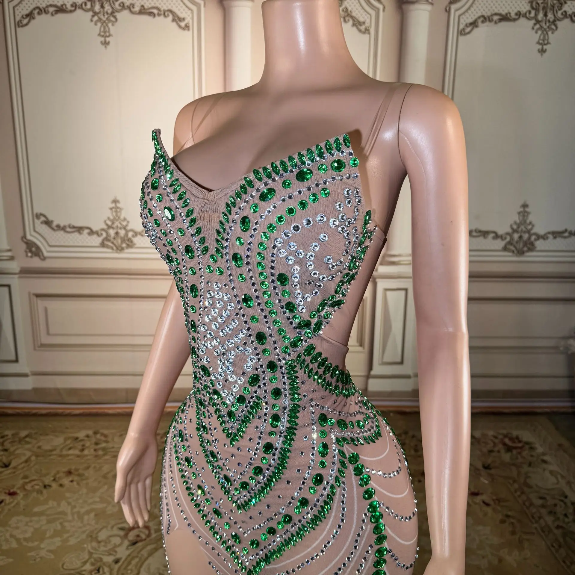 

Зеленое платье-бандо без рукавов со стразами, роскошное и элегантное, для подиумных показов, вечеринок и дней рождения