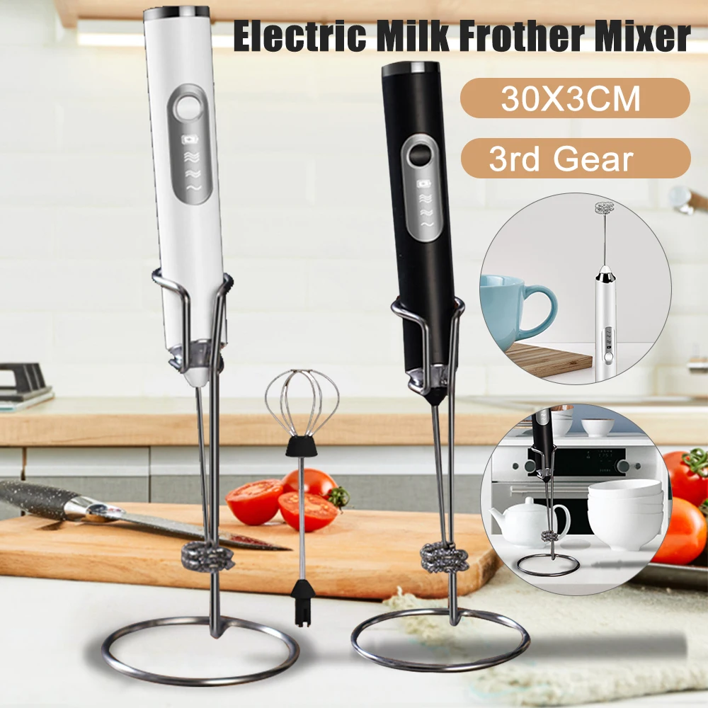 Milk Frother Foam Maker Coffee Whisk Mixer USB Rechargeable 3 Speed Electric Handle Blender Egg Beater Kitchen Hot Cooking Tool