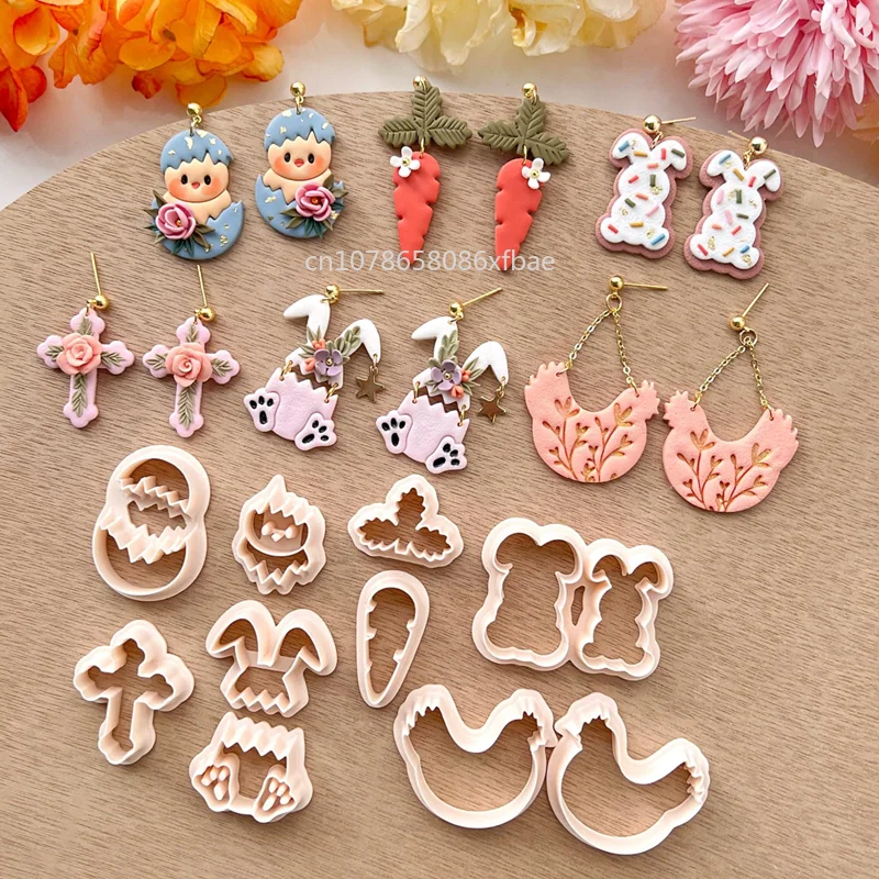 Easter Days Animal Bunny Polymer Clay Cutters Easter Cute Chicken Rabbit Cross Pottery Clay Earrings Cutting Die Jewelry Tools
