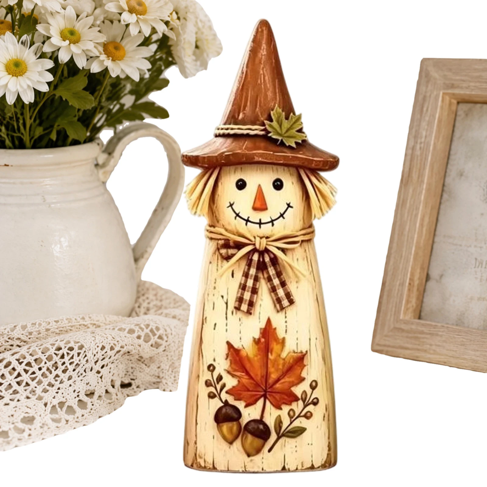 Vintage Wooden Scarecrow Fall Decor Set Rustic Autumn Harvest Figurine Tabletop Ornament 9.84in Decor