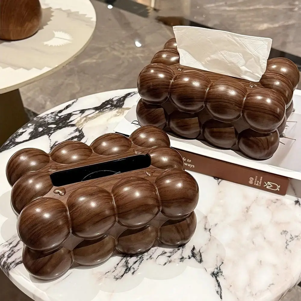Soporte antideslizante para pañuelos faciales, caja de pañuelos de escritorio con diseño de nube de grano de madera de apertura amplia, contenedor de servilletas desmontable decorativo