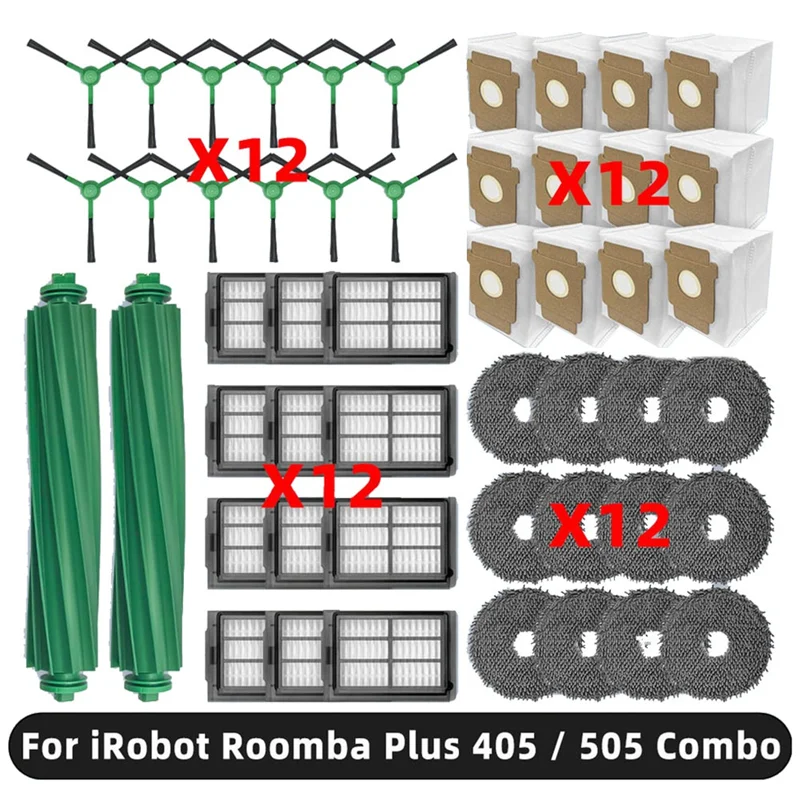 طقم قطع غيار BAAM-Fit لـ Irobot Roomba Plus 405/505 Combo-فرشاة جانبية رئيسية فلتر Hepa وسادة ممسحة أكياس الغبار ملحقات استبدال