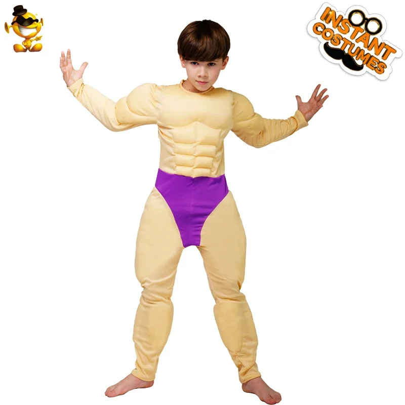 Costume de cosplay de faux muscle pour enfants, déguisement d'halloween pour garçons, chemise musculaire pour fête d'anniversaire, waino 45