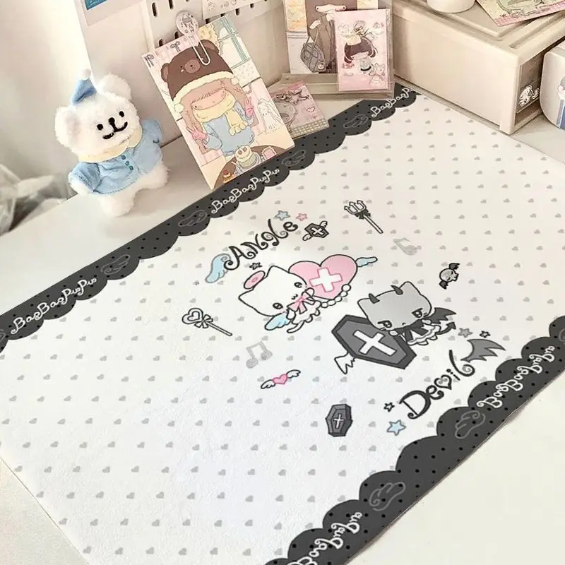 Retro Kitchen Girl Cat Japan Leather Mouse Pad Non-Slip Waterproof Desk Mat Comfortable Office Gaming Mousepad Desk Mat PC Lap