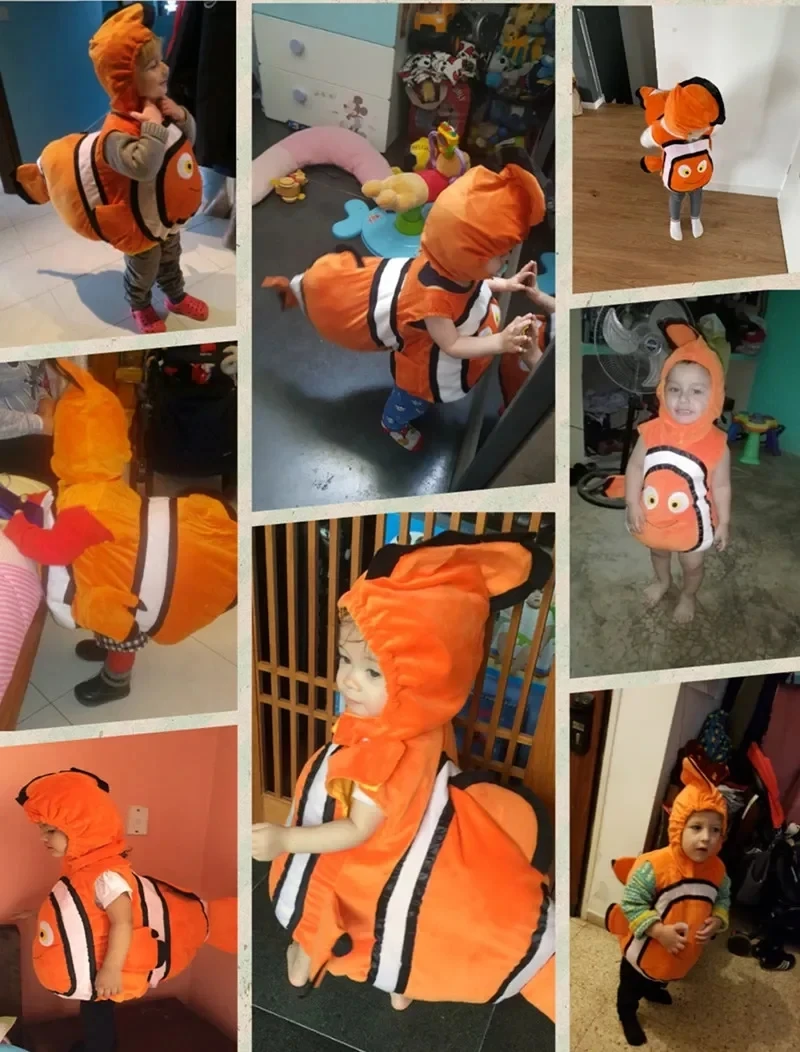 Toddler Nemo Costumes Classic Movie Anime Clown Fish Hooded Suit Baby Cosplay Costume Halloween Christmas Baby Play Costume