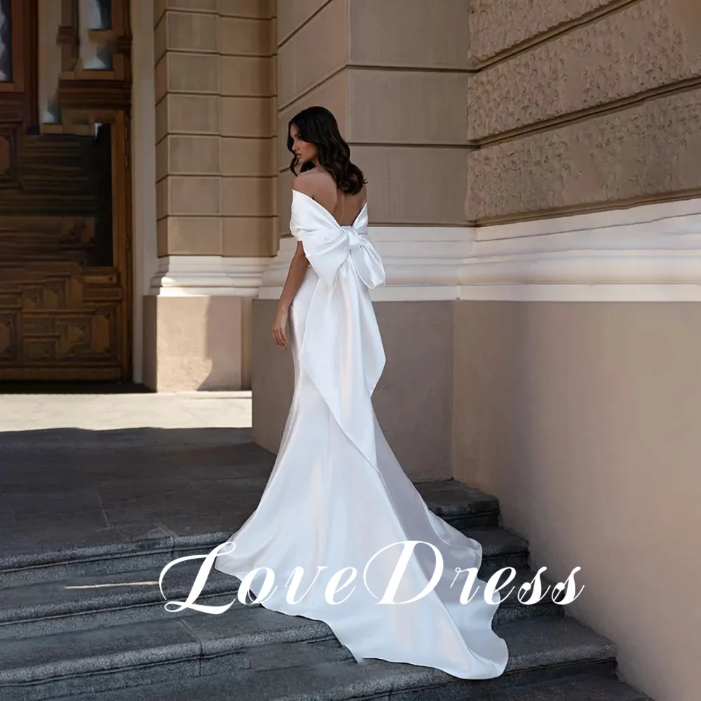 

Love Simple Big Bow Off The Shoulder Stain Mermaid Wedding DressES Strapless Floor Length Backless Bridal Gowns Vestido De Novia