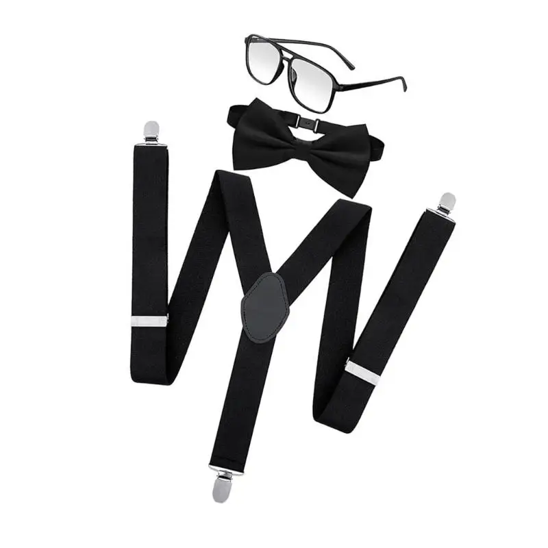 39BD Bookish Costume Accessories for Men and Women Halloween Masquerade Includes Adjustable Men Brace with Bowtie Eyeglasses