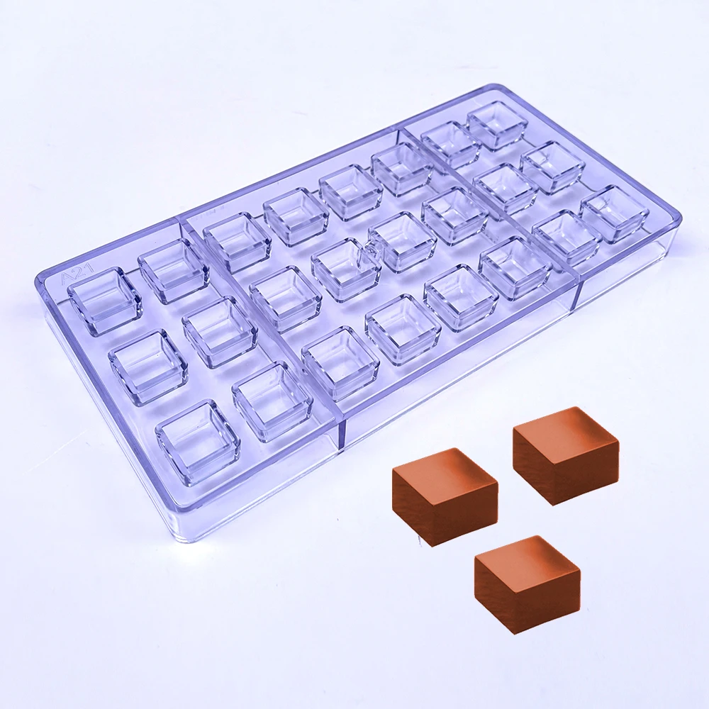 24-Cavity Small Square Polycarbonate Chocolate Mold, Bonbon & Confectionery Chocolate Bar Candy Making Mold for Home Bakery DIY