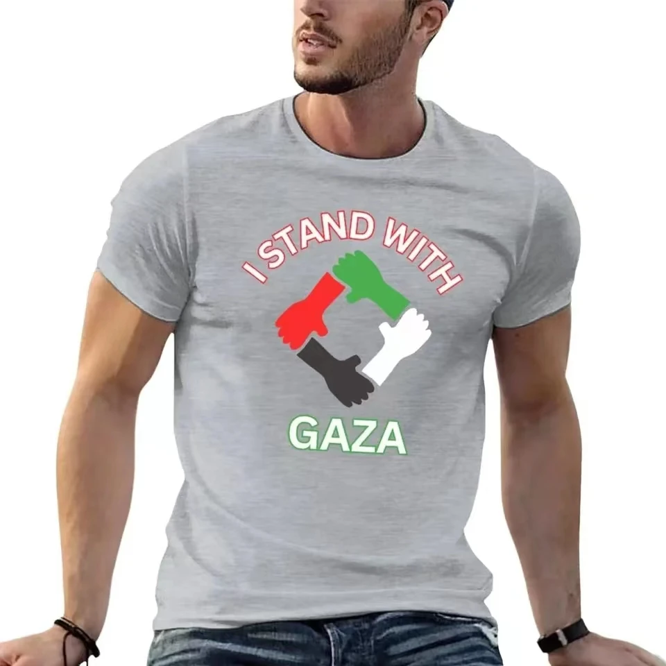 I Stand with Gaza Men\'s Cotton T-shirt Quick Dry Breathable Summer Short Sleeve Clothing Tops