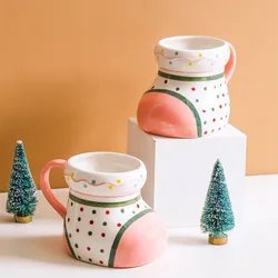 Creative ceramic cup, Christmas sock shaped marker pen, 650ml coffee and milk cup, holiday table decoration drinking utensil