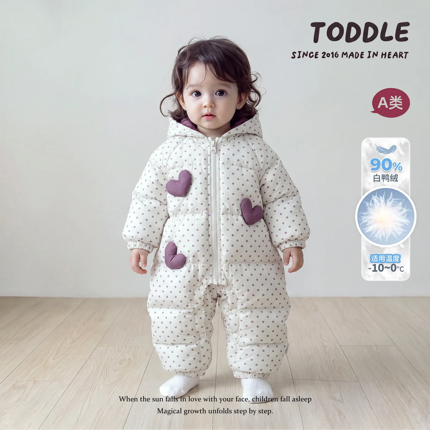 2026 New Winter Baby Girls Heart 90% White Duck Down Romper | Sweet Crawler Jumpsuit | 1st Birthday Gown