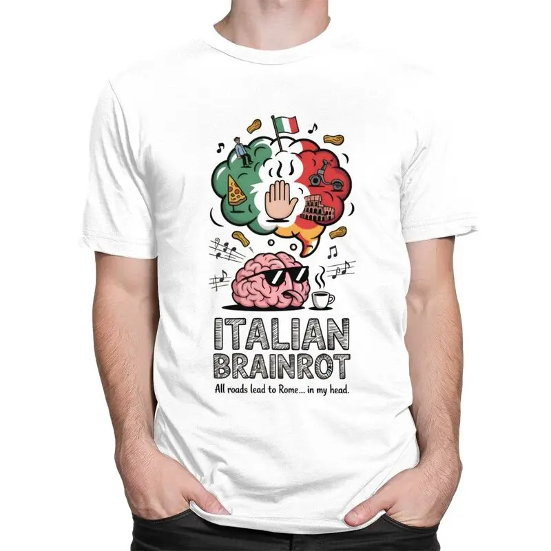 Classic Italian Brainrot Meme Collage T Shirts Unisex T-shirt Casual Graphic Tee For Husband Father Pure Cotton Slim Fit Clothes