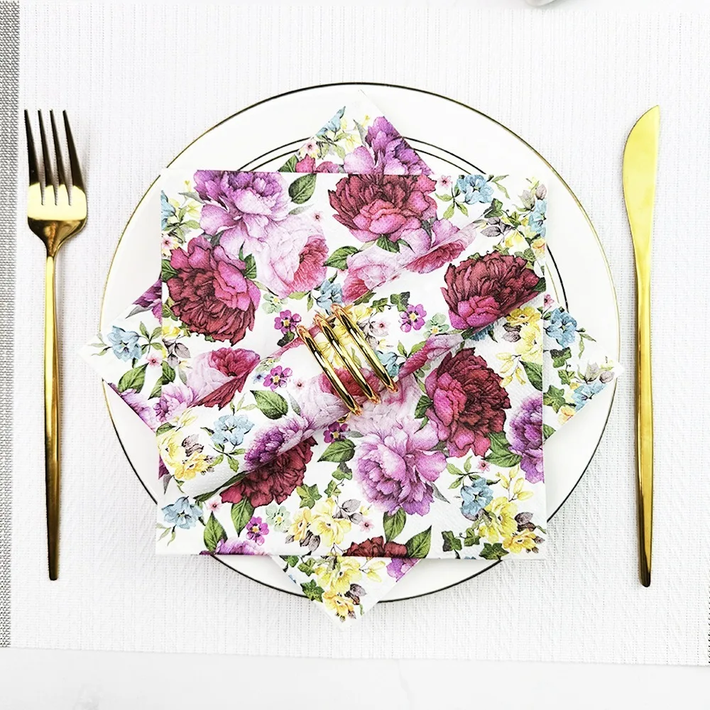 2 packs Disposable Flower Paper Napkins Colorful Cartoon Floral Serviette Paper 33cm Square Printed Tissue Kitchen