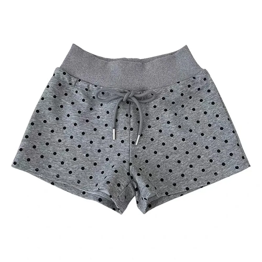 Korean Version Fashion Versatile Polka Dot Print High Waist Shorts Women's Summer Drawstring Wide Leg Pants Casual Short Pants