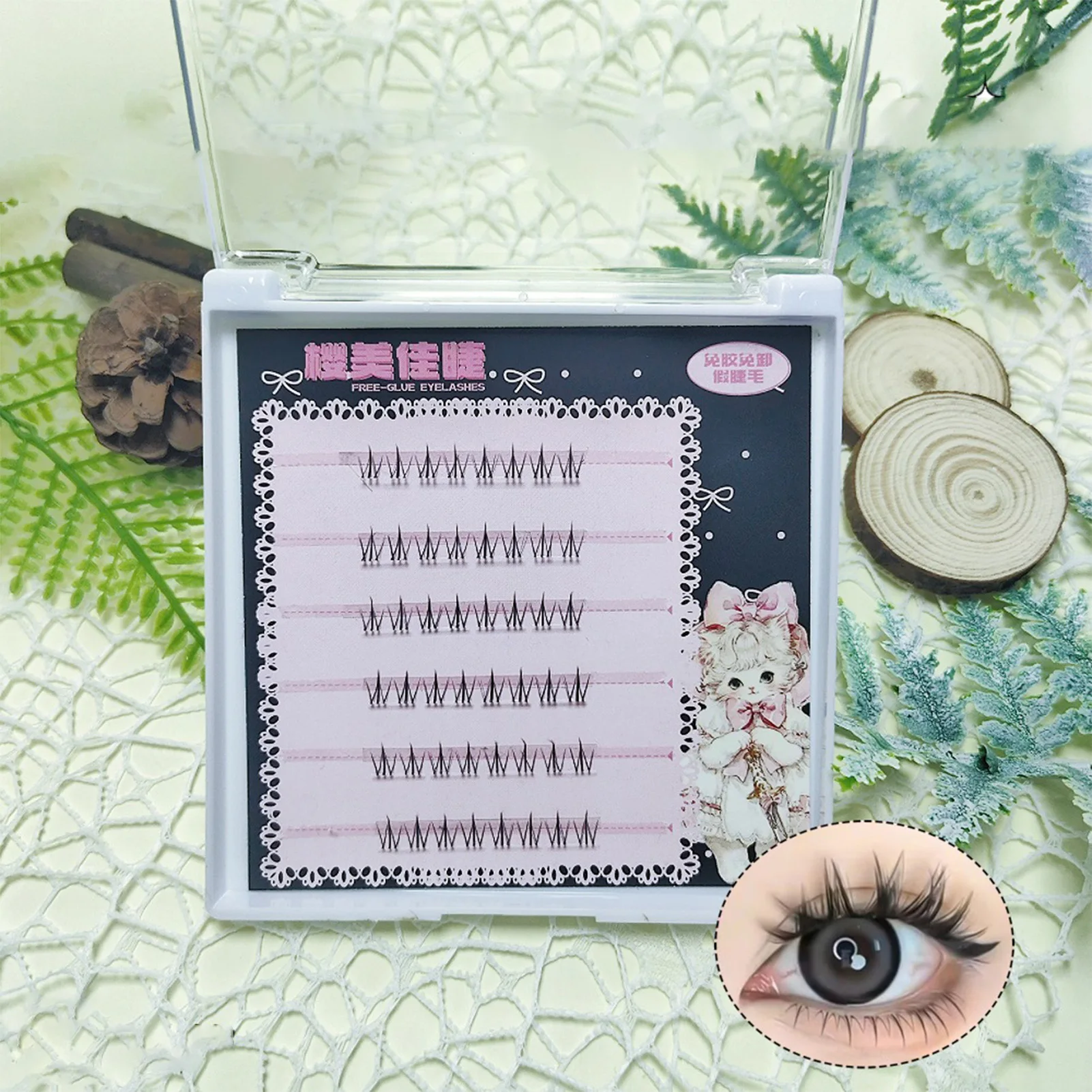 Sztuczne rzęsy w kształcie kociej łapki, z przezroczystym paskiem, segmentowe, do przedłużania rzęs, idealne na imprezy, kostiumy, cosplay i do codziennego makijażu.