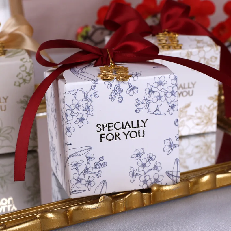 علبة هدايا الزفاف حلوى الشوكولاته وجبة خفيفة حزمة عيد ميلاد الأحمر والأخضر والشمبانيا حفل زفاف علب الهدايا 50 قطعة #4