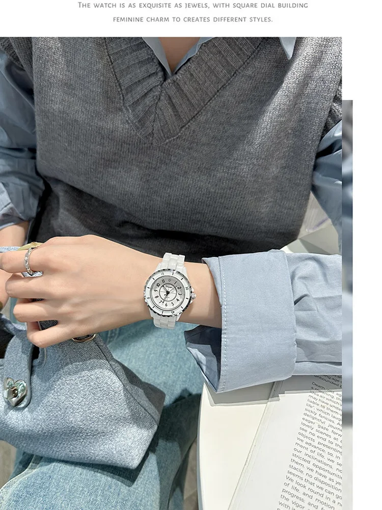 DINIMI female fashion simple temperament light luxury niche brand stone British watch student high school ceramic lady watch