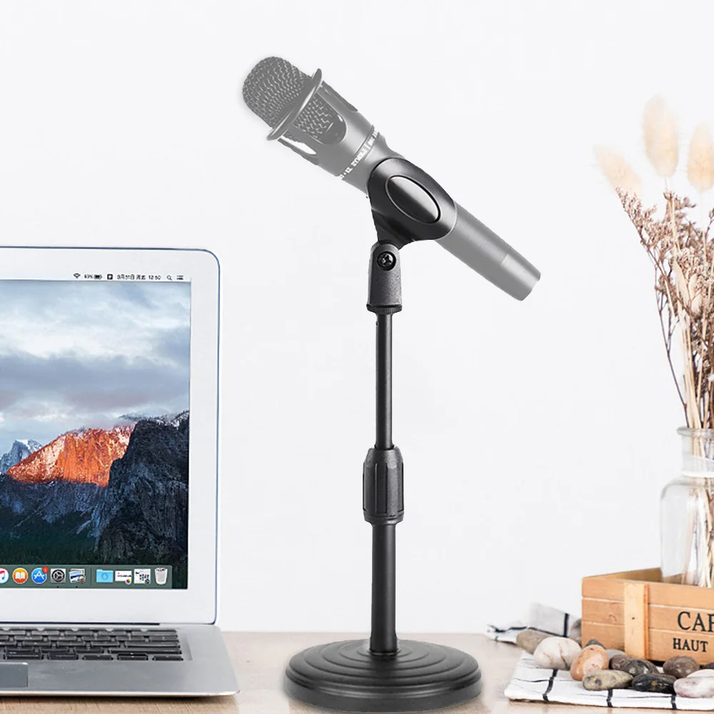 ABS Microphone Stand Desktop Retractable Microphone Clamp Weighted Disc Base Mic Stand