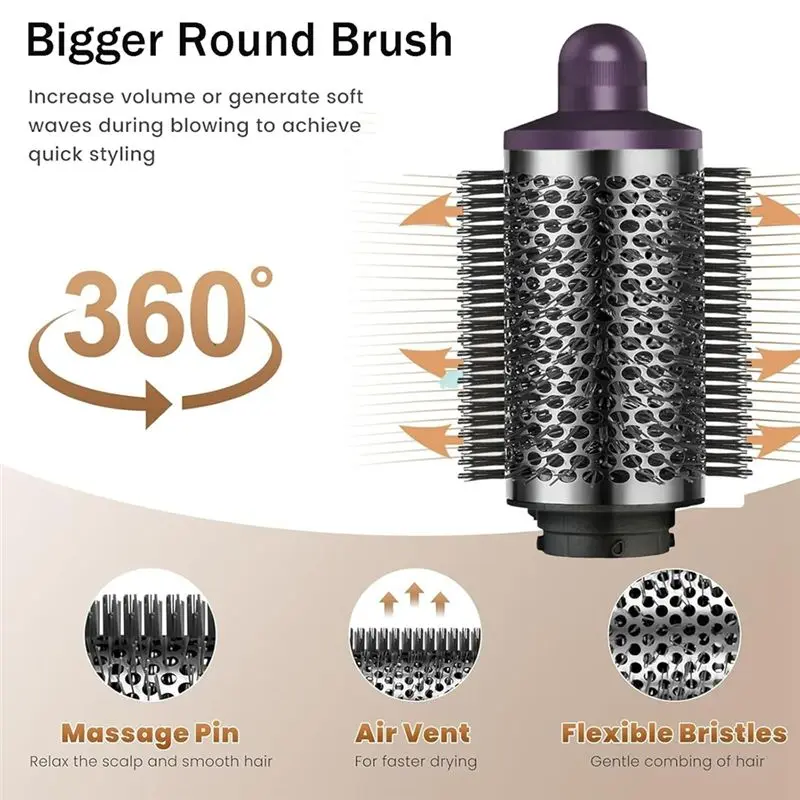 مرفق فرشاة مستديرة كبيرة الحجم لـ Dyson Airwrap HS01/HS05/HS08، أداة تصفيف الزغب