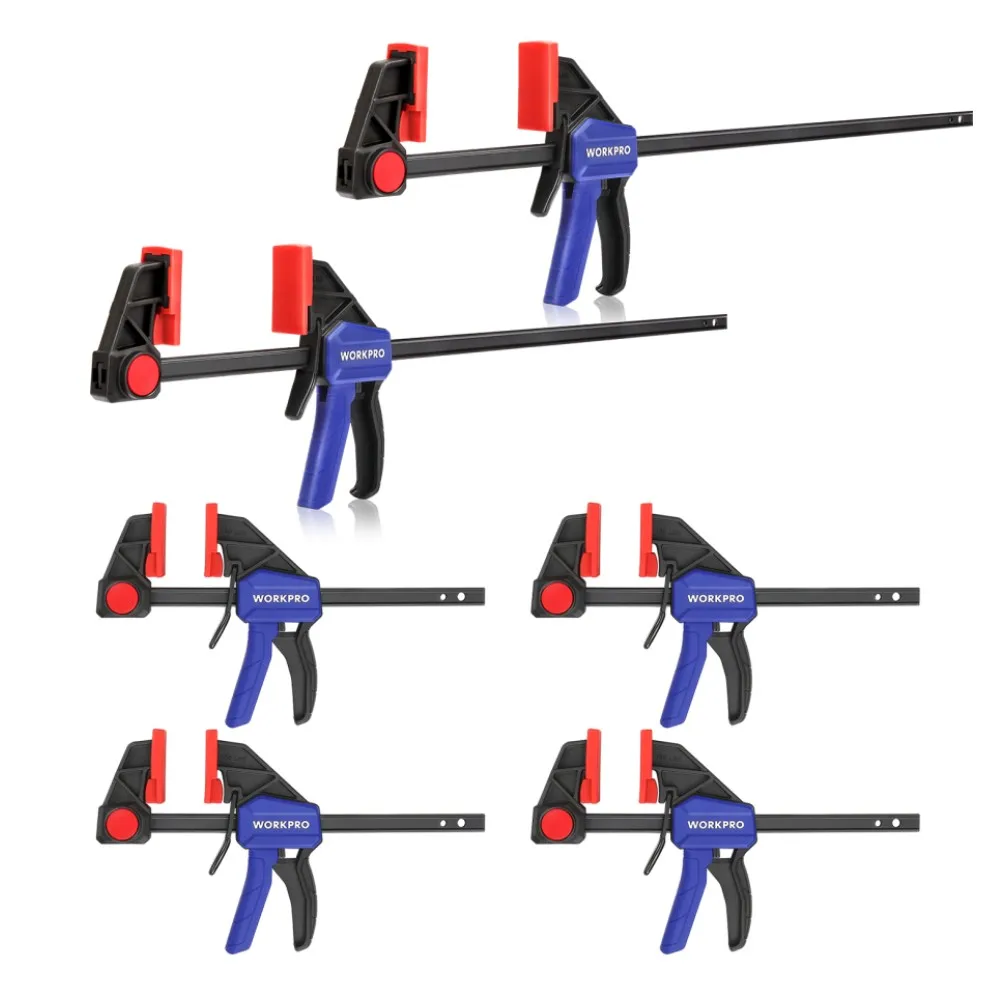 WORKPRO Bar Clamps for Woodworking One-Handed Clamp/Spreader, 6-Inch and 12-Inch Wood Clamps Set, Light-Duty Qui