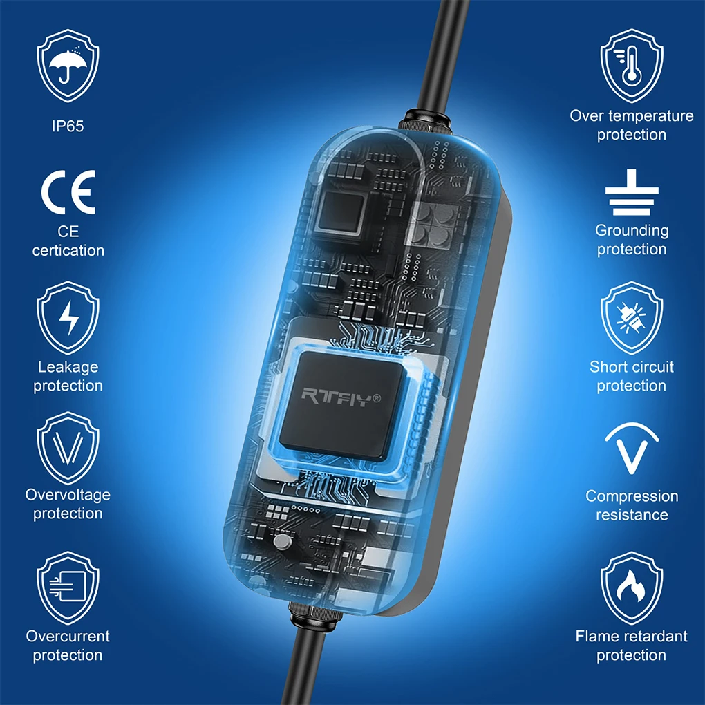 

5M 22KW 32A Portable General Type-2 EV 3 Phase Charger 6 Speed Adjustable IP65 Waterproof Multifunctional Wall-mounted Charger