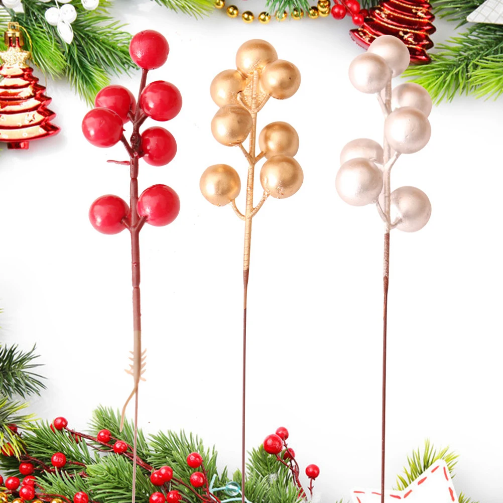 

20 Pcs Fruit Christmas Decoration Banquet Wreaths Stems Foam Tree Berries Fake Berry