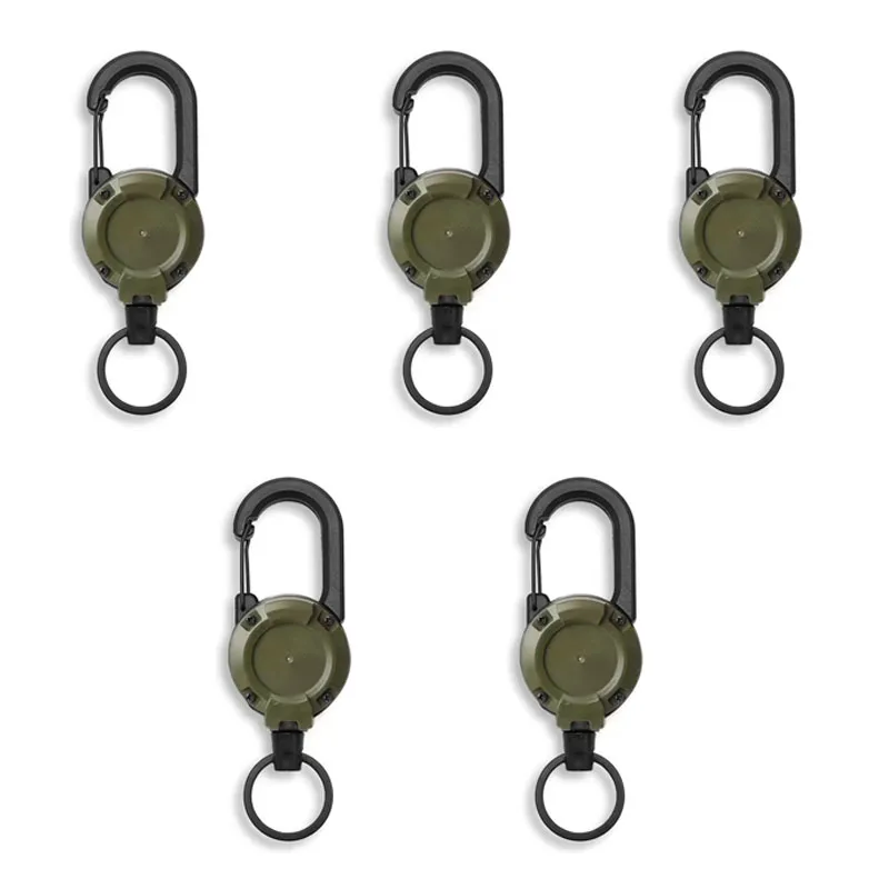 Einziehbare Hochleistungs-Zugrolle mit Karabiner, starkem Stahlseil, Schnalle, Feder-Schlüsselring, Outdoor-Sport-Zubehör, Schlüsselanhänger-Werkzeug