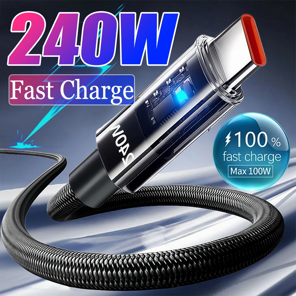 240W LED Digital Display USB C Charging Cable Super Fast Charger Data Cord for Samsung Xiaomi Huawei Honor Phone Type C Cable