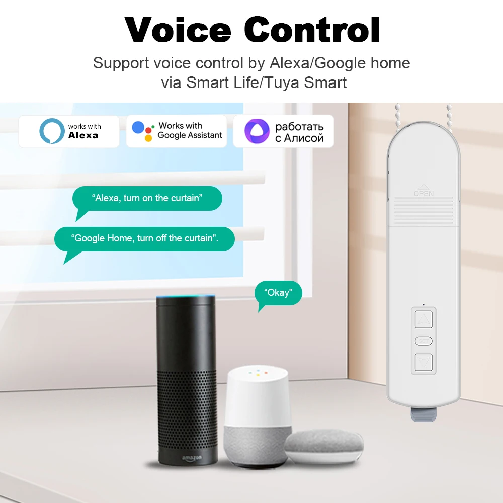 Smart Zigbee DIY Motorized Chain Roller Blinds Shade Shutter Drive Motor with Remote Work for Tuya Alexa Google Home Alice
