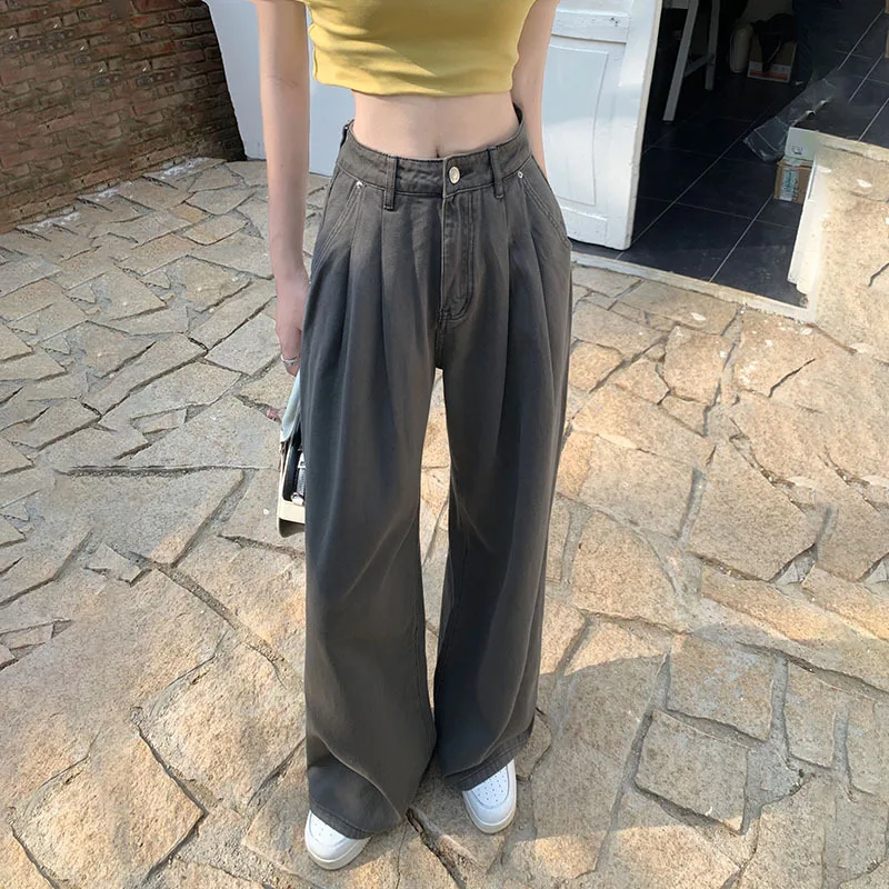 Women Clothing Pants 2023 Spring Summer New Jeans American Retro Style Spice Girl Loose Wide Leg High Waist Straight Jeans