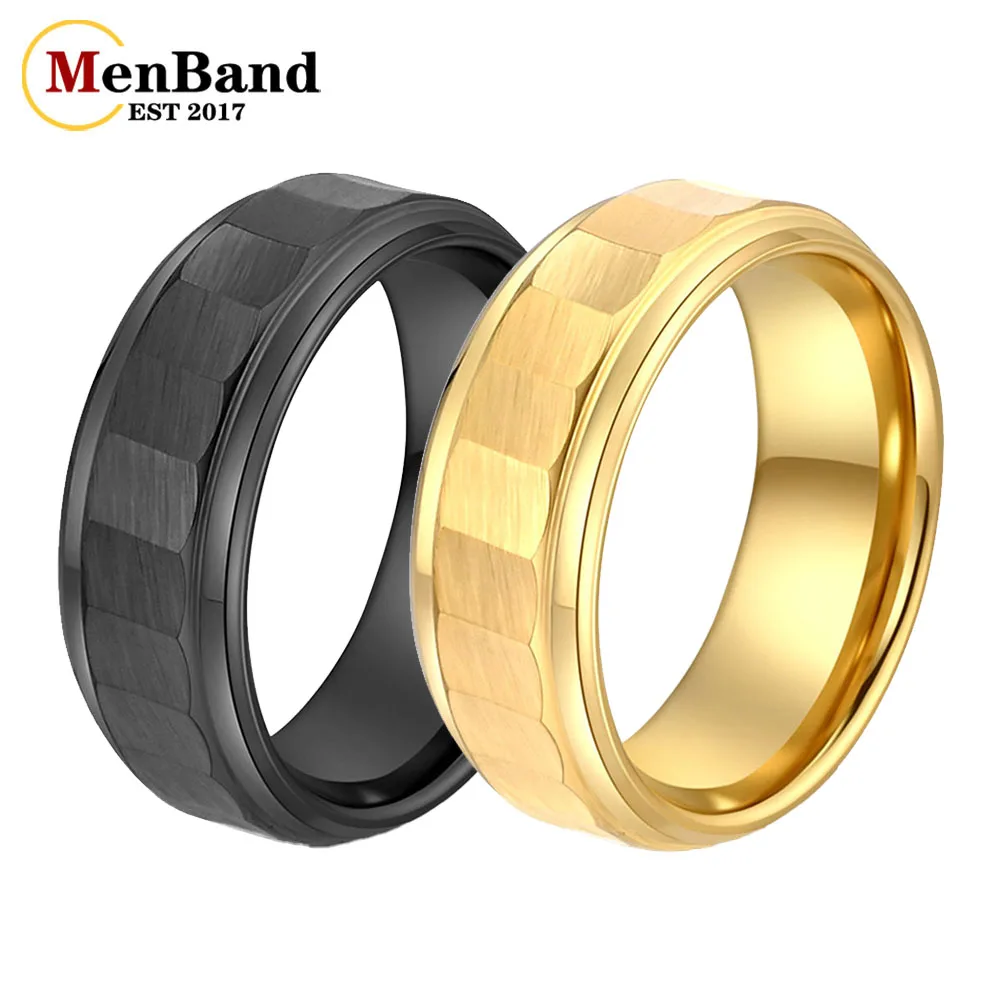 Men's 8mm Tungsten Wedding Band Segmented Brushed Hammered Texture Comfort‑Fit Promise Ring Men Anniversary Party Jewelry