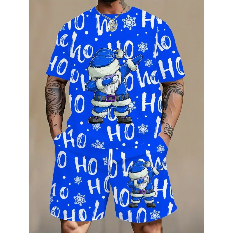 

Men's 3D Printed Santa Claus and HO Letter T-shirt Christmas Snowflake Design Round Neck Casual Street Wear