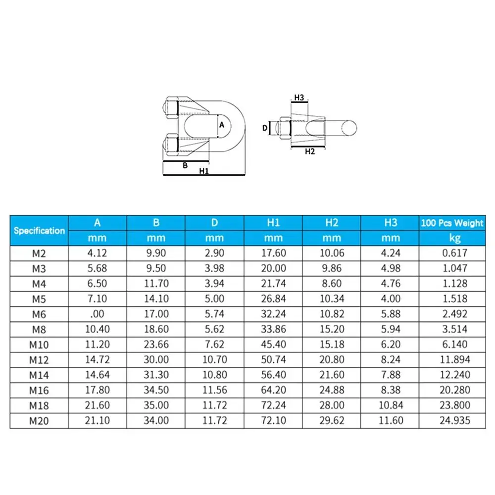 1Pc M2/3/4/5/6/8/10/12/14mm Wire Rope Sleeve 304 Stainless Steel U Type Cable Clip Hardware Fixing Clip Wire Clamp Bolts Rigging