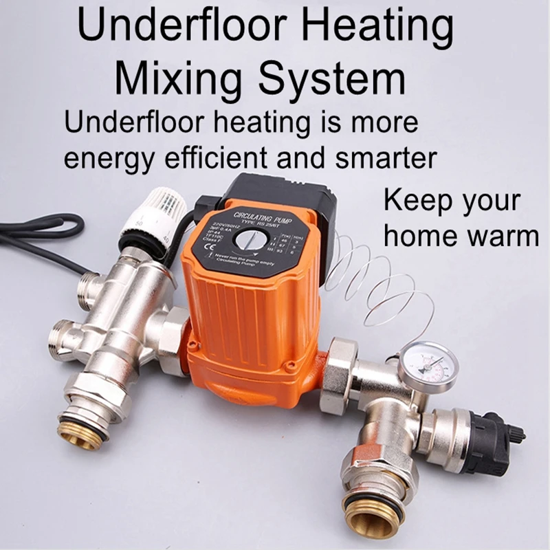 Floor heating geothermal mixing center home installation manifold pressure saving system automatic temperature control