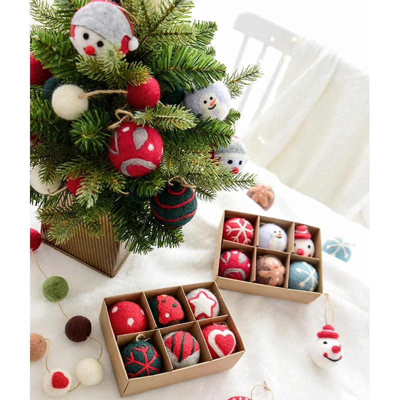 INS Snowflake Christmas Tree Decorative Ball Wool Felt DIY Material Small Pendant Christmas Decorations Holiday Atmosphere Props
