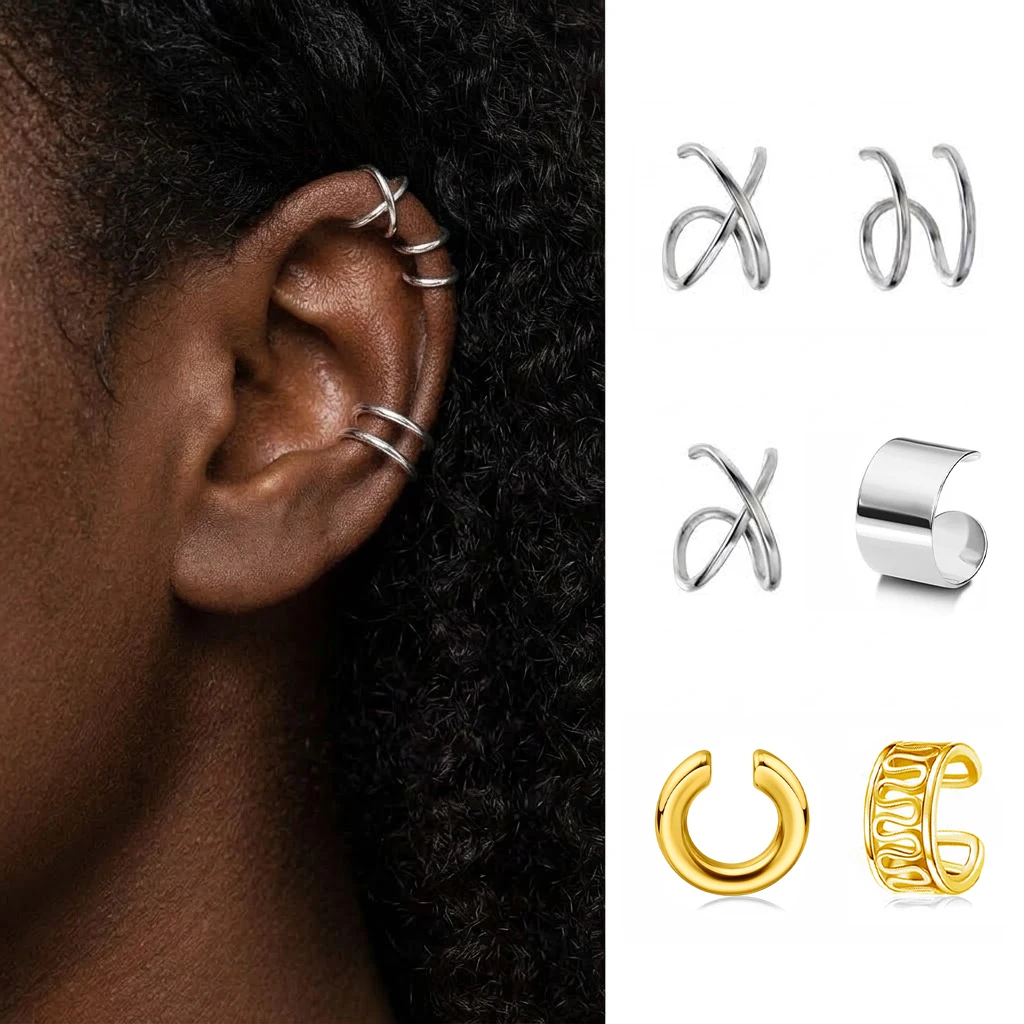 Stainless Steel Ear Cuff Non Piercing Cartilage Helix Clip On Earrings Fake Piercing Jewelry Choose Your Style