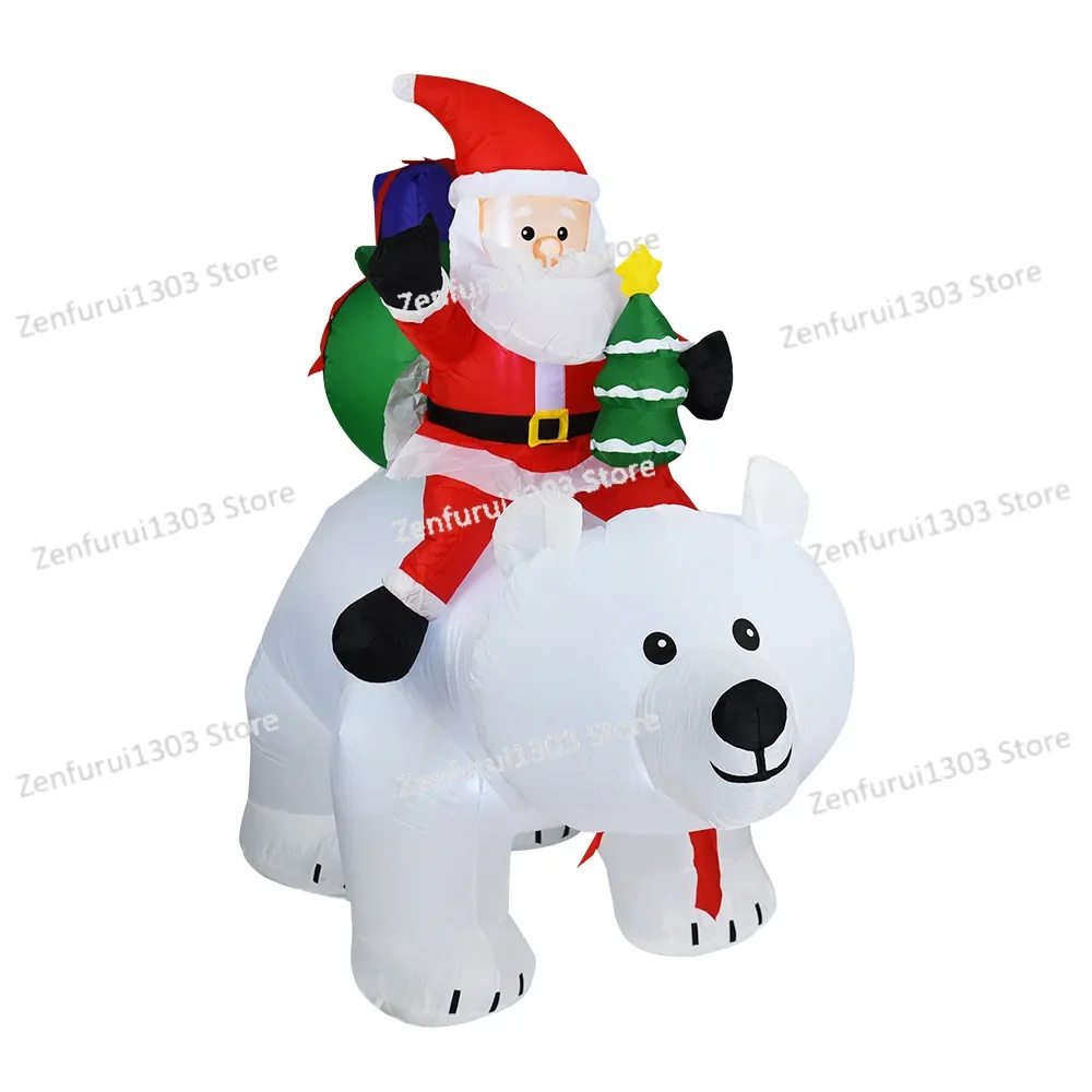 Holiday decorations, Christmas white bears, inflatable Santa Claus riding bobblehead bear atmosphere decorations