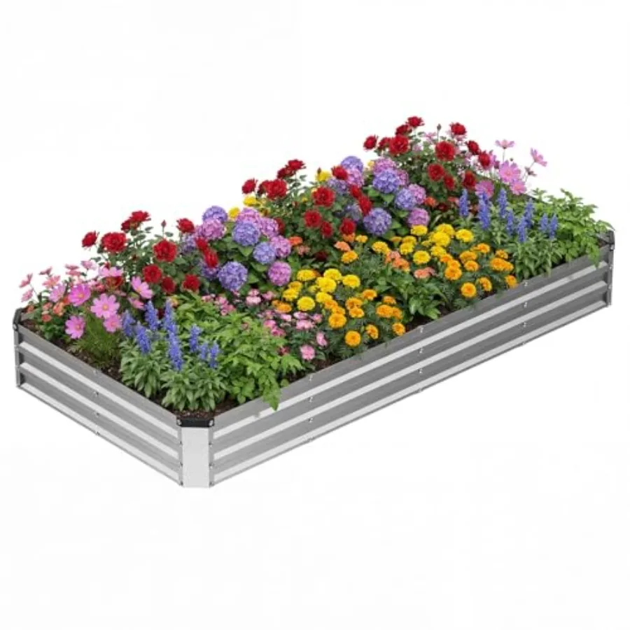 

8x4x1ft Rectangular Galvanized Raised Garden Bed Outdoor, Rust-Resistant Metal Planter Boxes, Flower Bed for Vegetables/Flowers