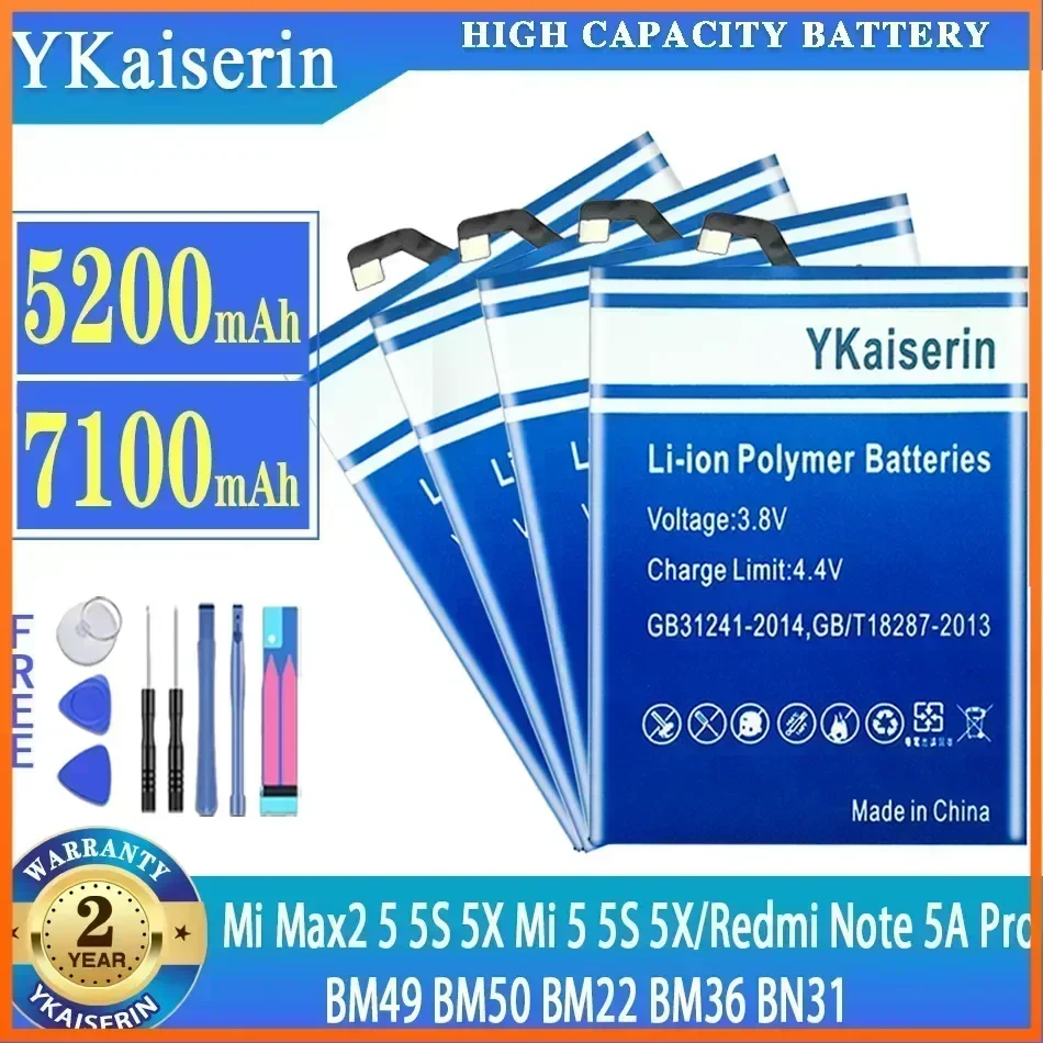 

YKaiserin Аккумулятор BM49 BM50 BM22 BM36 BN31 Для Xiaomi Mi Max 2 Max2 5 5S 5X Mi5 Mi5S Mi5X для Redmi Note 5A/5A Pro Бесплатные инструменты