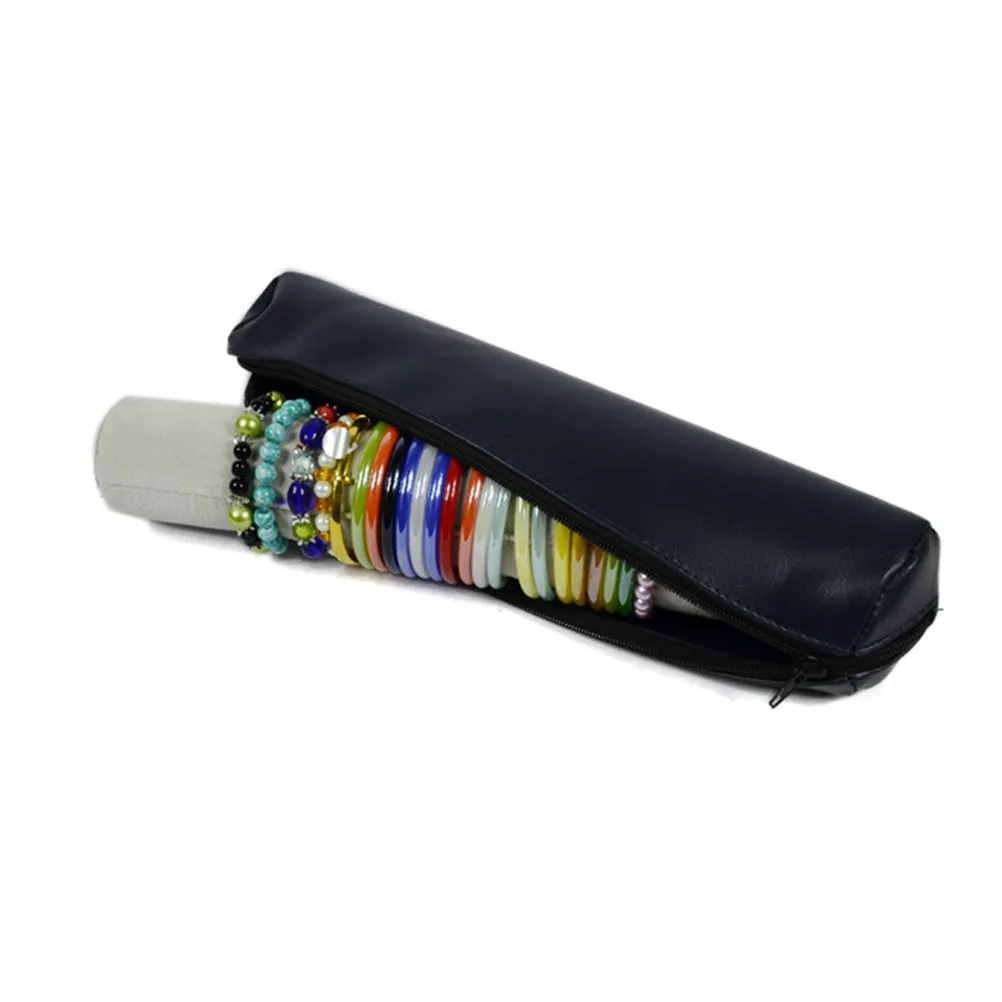 

Сумка-органайзер для украшений из ПУ кожи, дорожный футляр для браслетов, часов с внутренним поролоновым вкладышем, темно-сине-серый