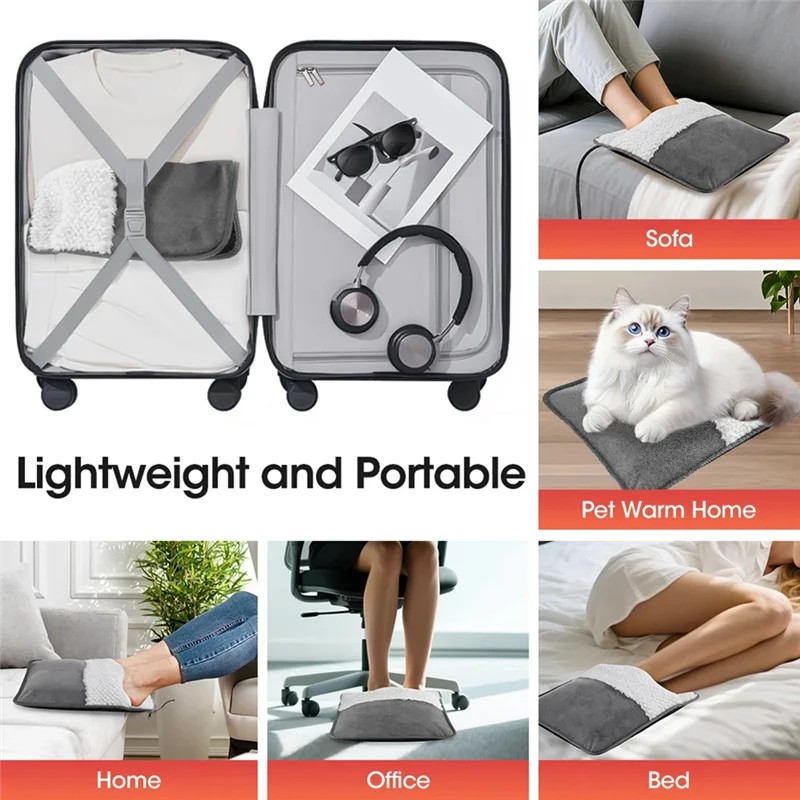 B51CNEW! USB 전기 발 난방 패드 휴대용 세탁 가능 부드러운 플러시 발 히터 겨울용 침대, 책상 아래 발 온열 매트