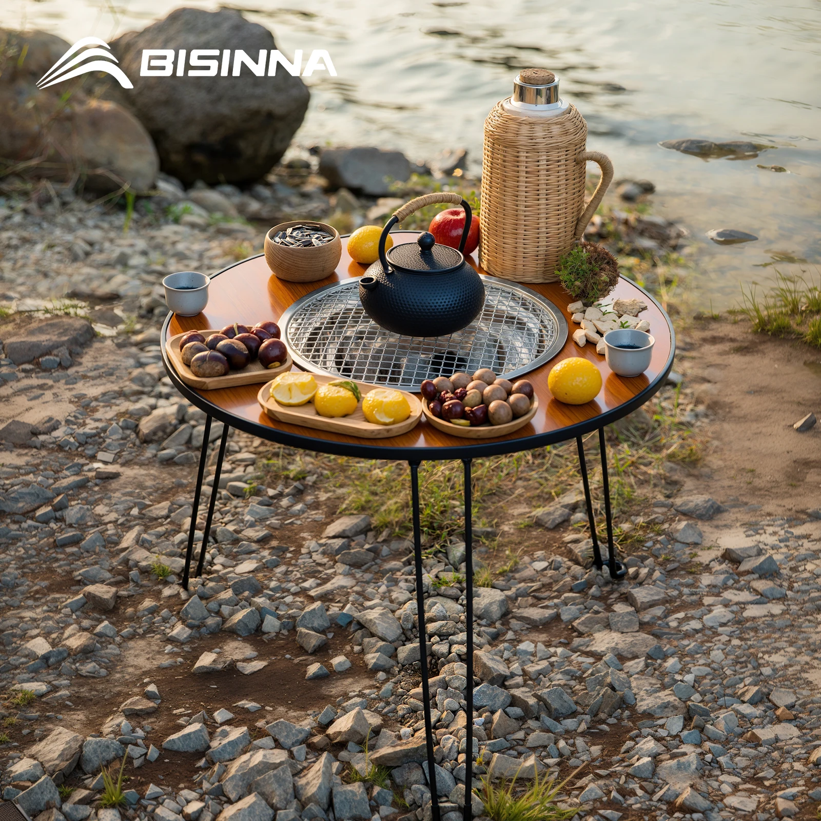 BISINNA Folding Round Table Barbecue Stove Portable Camping BBQ Charcoal Grill With Storage Bag Patio Tea Boiling