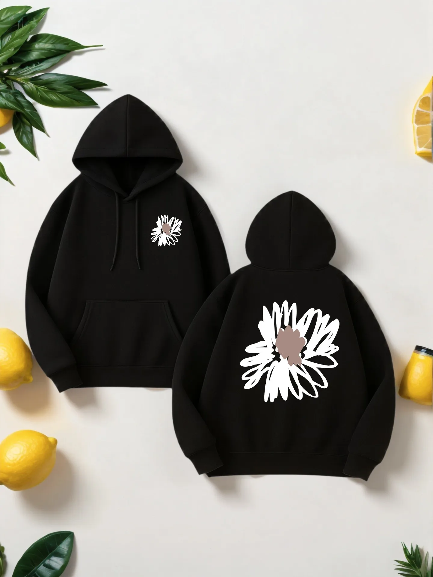 هوديي جرافيك للرجال، ديزي - طباعة، نمط كاجوال، صوف - مبطن، للارتداء اليومي، للشباب