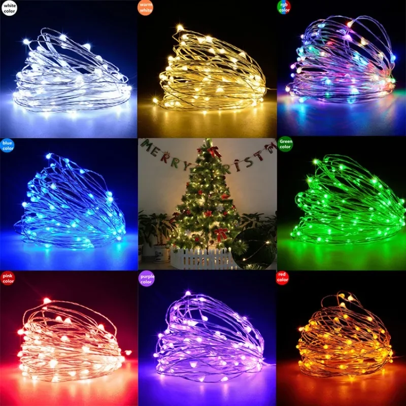 Guirxiété Lumineuse LED en Fil de Cuivre, Cordes d'Éclairage Dégradées, Lampes de Paysage à Piles USB, Décoration de ixde Noël et de Mariage