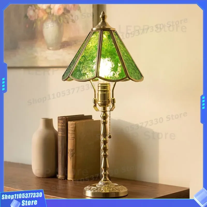 French Retro Brass Glass Desk Lamp Light Luxury Bedside Reading Light Warm Atmosphere for Bedroom Study Medieval Home Decor
