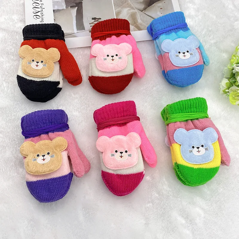 New Cute Cartoon Cat Gloves Winter Thick Knit Baby Kids Newborn Mittens Children Keep Finger Warm Gloves for Baby 0-4 Years Old