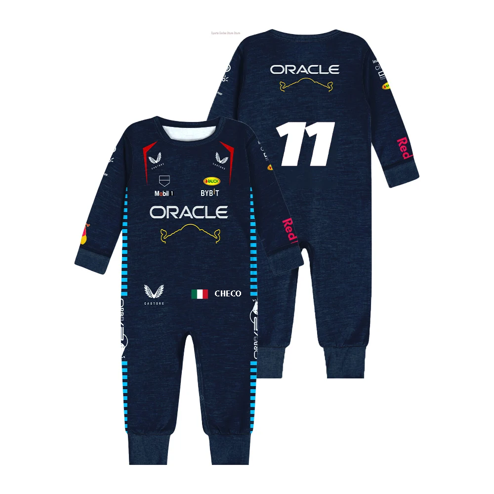 2024 f1 Renn wettbewerb Baby Enthusiast Radsport Jumps uit heißer Verkauf max verstappen Baby Boy Girl Kleidung Bull Crawling Anzug