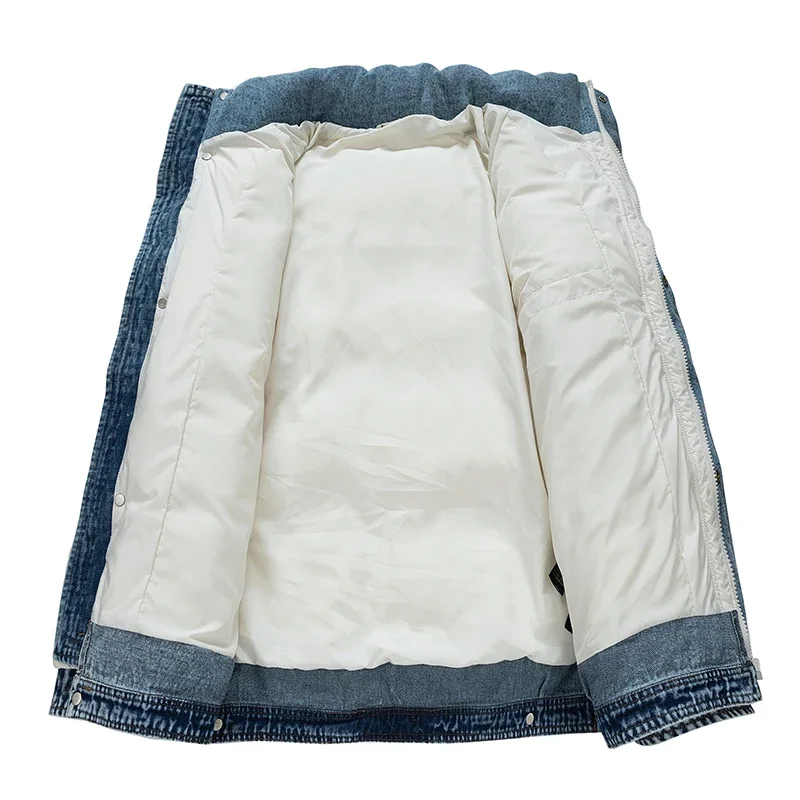 YEAE-Doudoune Courte en Duvet de Canard Blanc pour Homme et Femme, Col Montant, Denim observateur, Faux Deux Pièces, Nouveau Style, Hiver