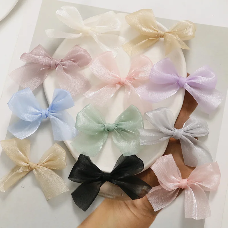 2pcs Internet celebrity super immortal temperament shiny and sparkling gauze bow DIY handmade fabric hair clips supplies